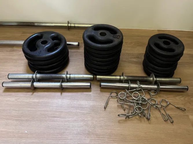 Kit  de Musculação - 60kg em Anilhas de Ferro + 6 Barras