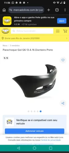 Parachoque Gol G6 13 A 16 Dianteiro Preto<br><br>Parachoque Gol G6 13 A 16 Dianteiro Preto