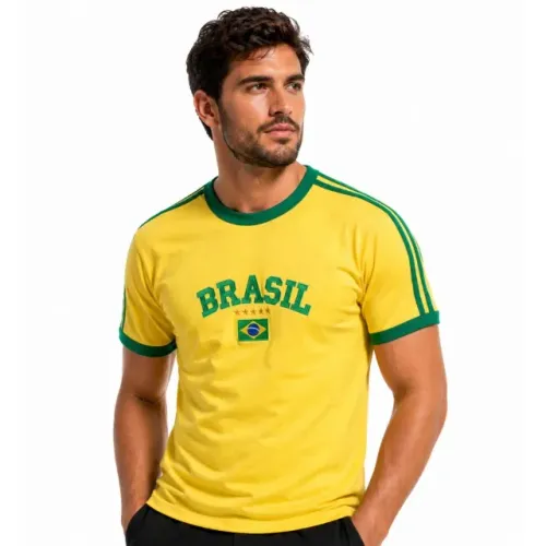 Blusa Retrô Brasil Bordada Bandeira - Copa do Mundo 2026