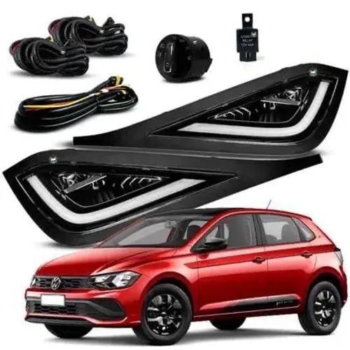 KIT NOVO POLO TRACK 2023/2026 COM DRL FAROIS EM LED E COM BOTÃO MODELO ORIGINAL