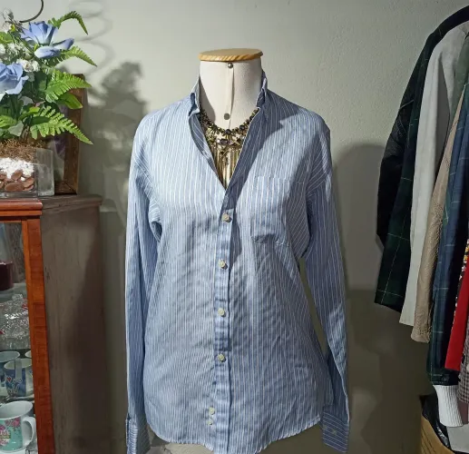 Camisa social azul listrada