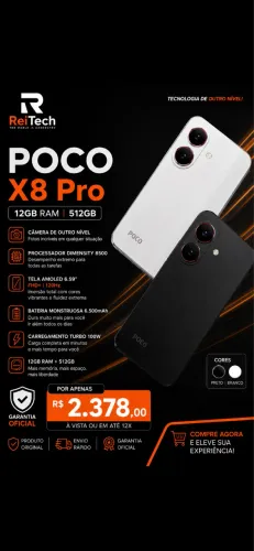 Poco X8 Pro Lacrado 5G 12Gb RAM 512Gb - Black e Branco