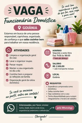Vaga para Doméstica/Cozinheira