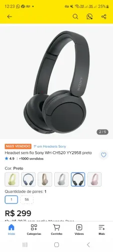 Fone Headset sem fio Sony CH520