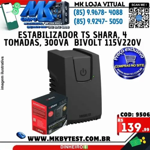 Estabilizador TS Shara, 4 Tomadas, 300VA Powerest, Bivolt 115V220V