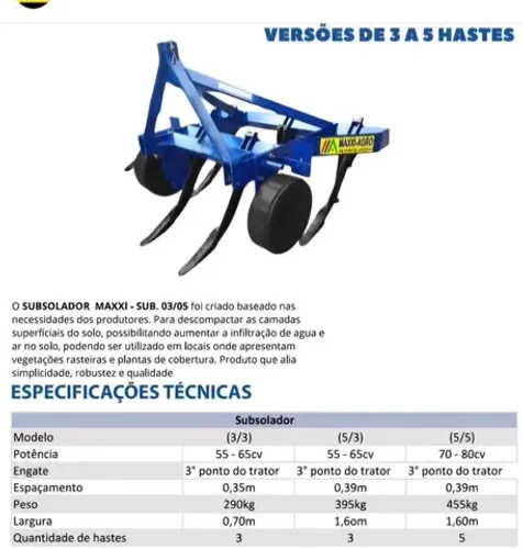 Subsolador 5 hastes com rodas para trator vendo ou troco