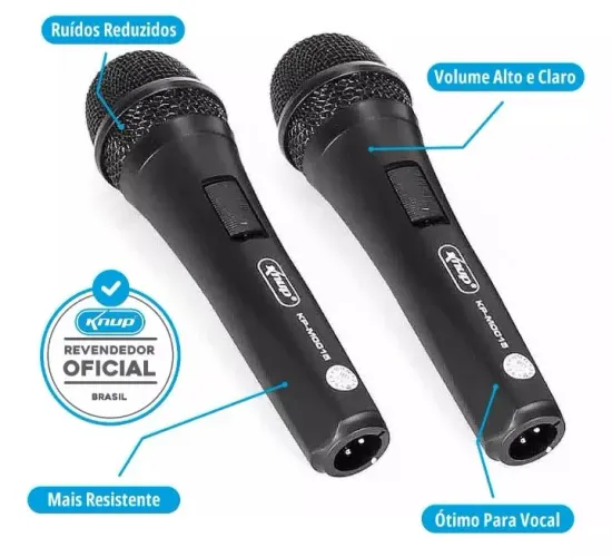 Microfone Knup com fio o Par - Ideal para Karaoke