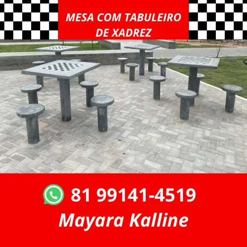 Mesa concreto armado com tabuleiro de xadrez (mesa de jogos)