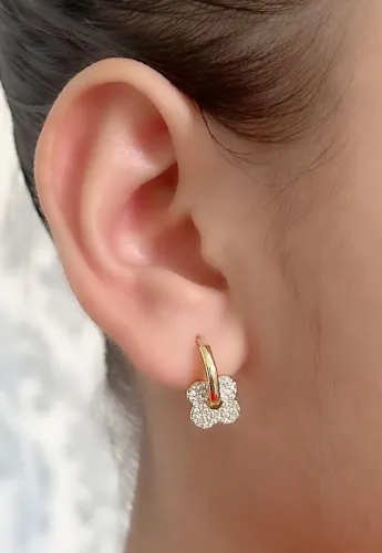 Brinco Argola Flor Cravejada - Semijoia Delicada