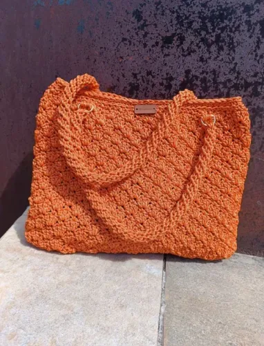 Bolsa de crochê fio Nautico sacola ombro