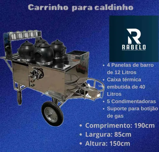 Carrinho de caldinho inox c/4 panelas de barro em até 10x sem juros no cartão 