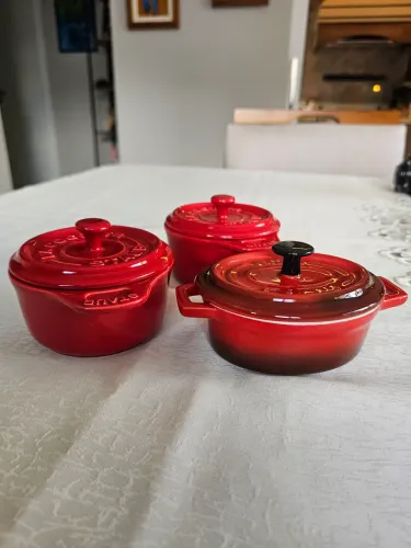 Jogo 3 Mini Cocottes Staub Cerâmica Original - Vermelho