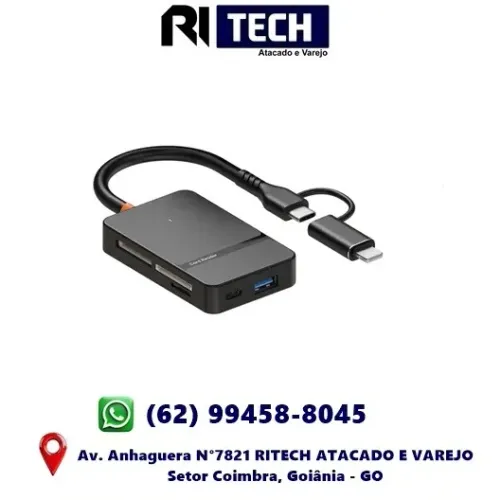 Adaptador Leitor de Cartão de Memória 8 in 1 Tipo C Lightning Usb 3.0 SD TF MS CF Card 