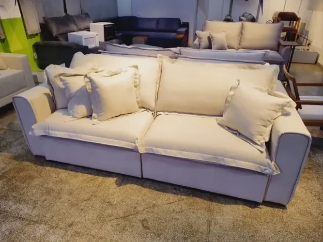 Sofá Retrátil e Reclinável Califórnia 2,40m Linho com Almofadas FAZEMOS ENTREGA !