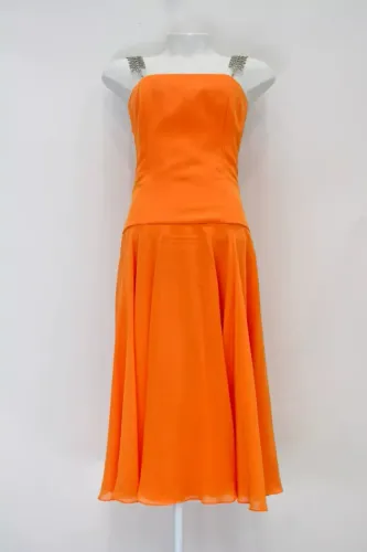 Vestido feminino laranja com Aplique e Laço - Tam P
