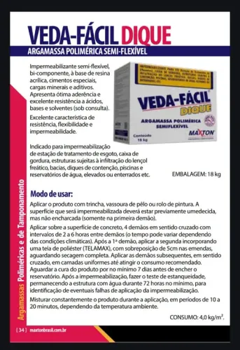 Impermeabilizante Veda Fácil Dique 18kg (caixa de gordura)