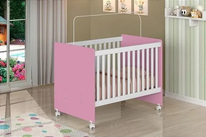 Berco Mini Cama Catatau New 70 Rosa.Branco J A Moveis