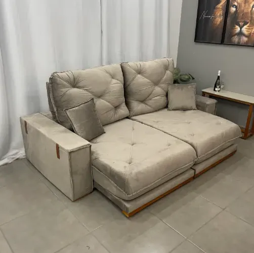 Sofá Munique 4 Lugares Retrátil e Reclinável 250cm Tecido Veludo- Produto Novo Entrega Ráp