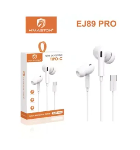 FONE INTRA AURICULAR COM MICROFONE PLUG TIPO-C BLUETOOTH HMASTON EJ-89 BRANCO