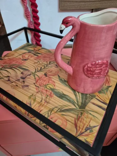 Jogo/Kit Decorativo Flamingo (bandeja e vaso) Retrô