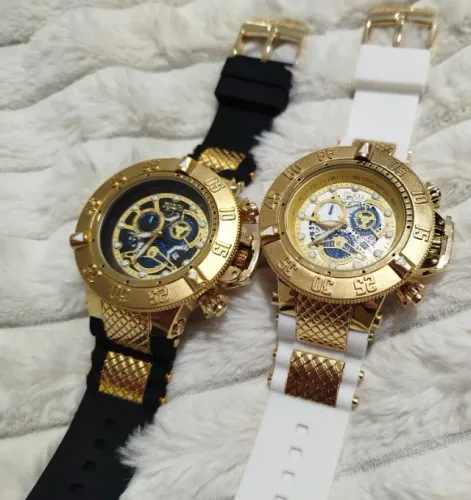Relógio Invicta Banhado Ouro 18k Subaqua + Caixa Relógio Grande Pesado