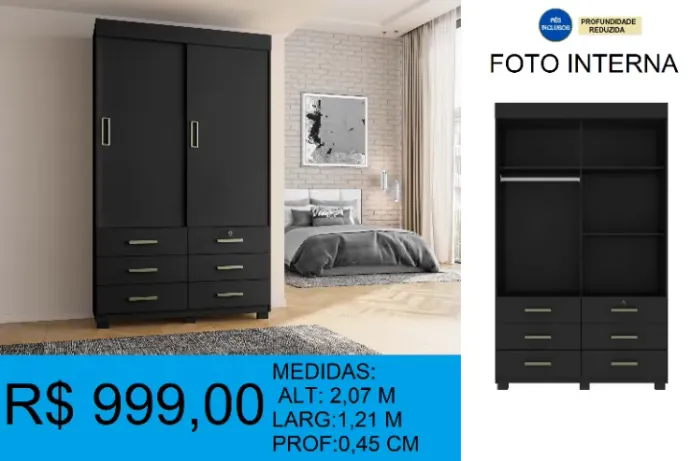 Guarda roupa de solteiro portas de correr- a pronta entrega