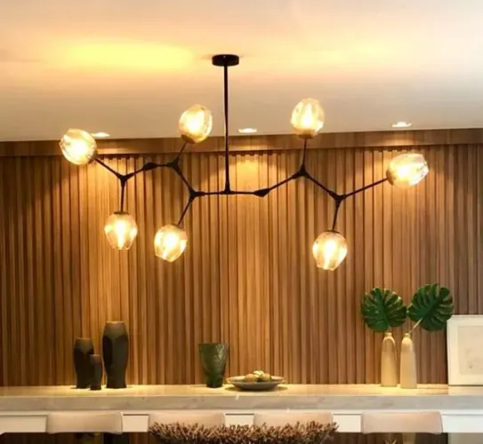 pendente para iluminação em metal preto e vidro cupulas champanhe
