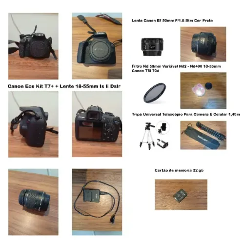 Câmera Canon EOS Kit T7+. Em perfeito estado de conservação (como nova) com caixa