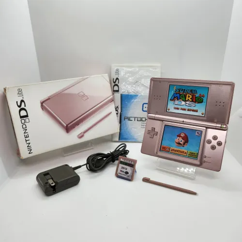 nintendo ds lite roza a caixa + cartão pronto para uso