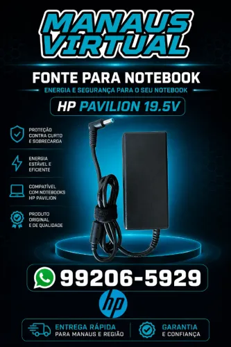 Carregador de notebook da marca hp pavilion 19.5v original com garantia de 90 dias