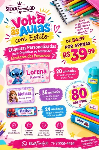 VOLTA AS AULAS Etiquetas SILVAfamily3D