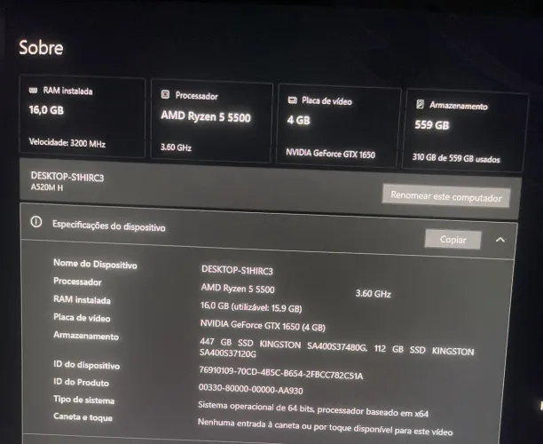 PC Gamer Ryzen 5 5500 + GTX 1650 4GB + 16GB RAM + SSD