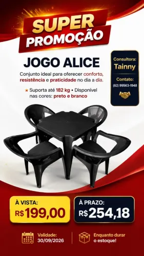 JOGO ALICE - MESA + 4 CADEIRAS | SUPER PROMOÇÃO ?