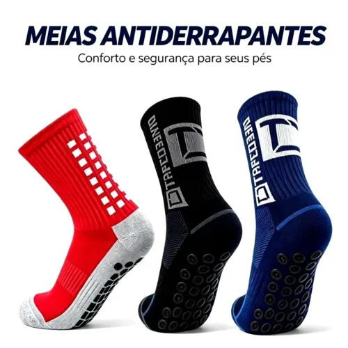 kit com 3 pares de Meias Antiderrapantes grossas Cano Medio Esportivas calça 36 a 44 novas