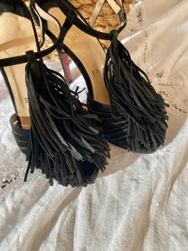 Sandália Christian Louboutin Original Franjas Preta Luxo