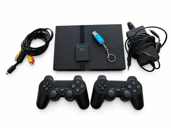 Playstation 2 com dois controles sem fio