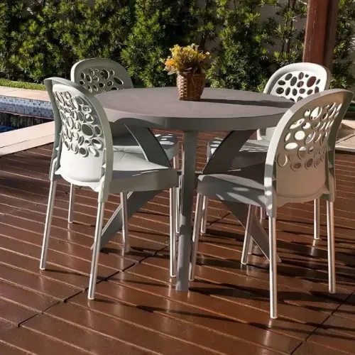 Conjunto Forte Plástico Deluxe Mesa Redonda 90cm Com 4 Cadeiras - Nude