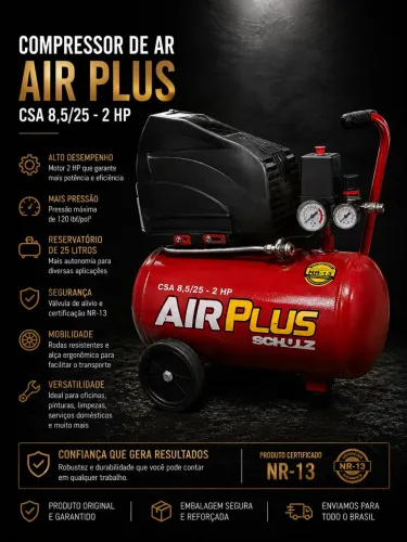 Compressor de Ar Plus Schulz CSA 8.5/25 - 2HP