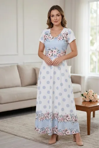Vestido Longo Floral + Poá - Elegante e Praticamente Novo 