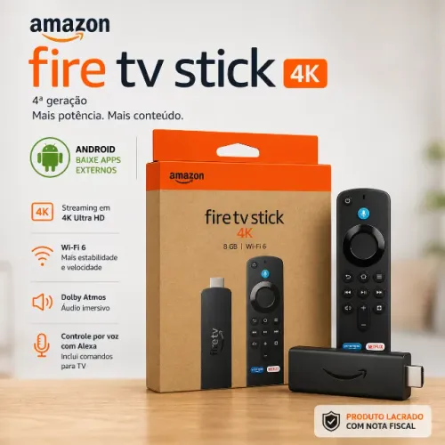 Fire TV Stick 4K Fire OS Android Amazon 8GB WIFI 6 Lacrado
