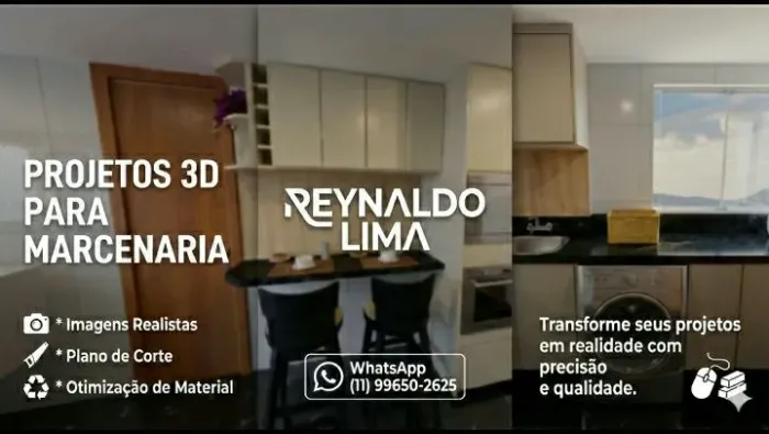 Projetos com imagens 3D realistas para marcenaria e loja de móveis planejados 
