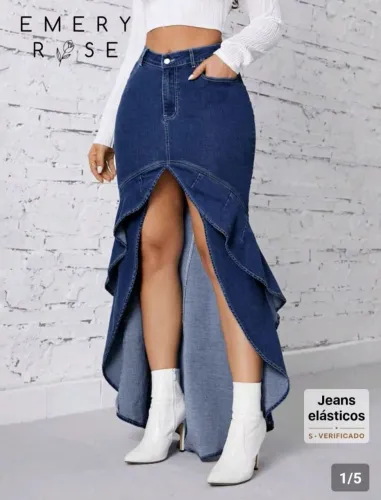 Saia jeans com elastano