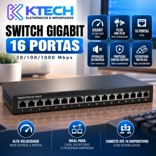 Switch de Rede Gigabit 16 Portas
