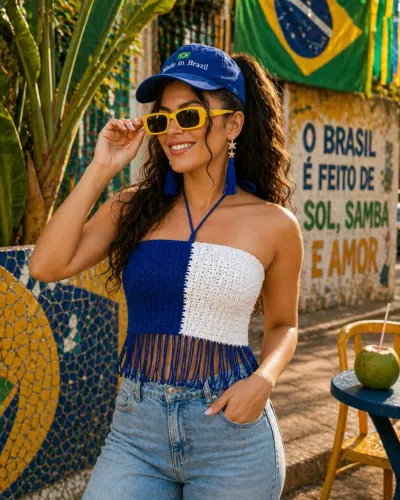 Blusa Crochê Feminina Brasil Core Look Copa 2026