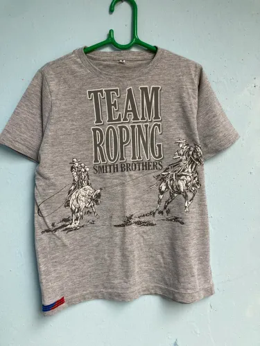 Camiseta Cinza Infantil Estampa de Cowboy Manga Curta, Tam 8