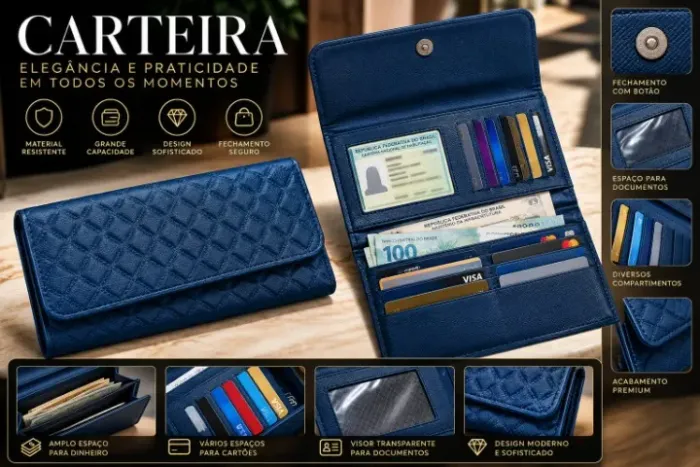  Carteira Feminina FALCUSSI em Sintético Azul