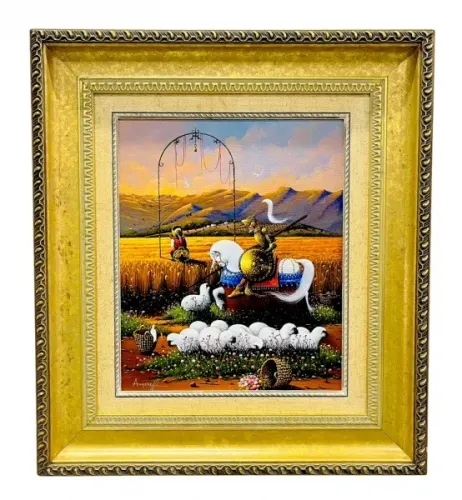 Quadro Original Amorelli Dom Quixote Óleo Sobre Tela 46x38cm Assinado Com Moldura Dourada