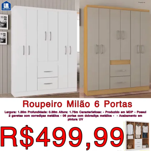 Guarda Roupa Milão, entrega em 24 horas frete grátis