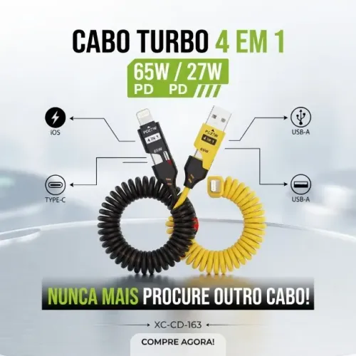 CABO TURBO FLEXÍVEL 4 EM 1 - 65W / 27W PD