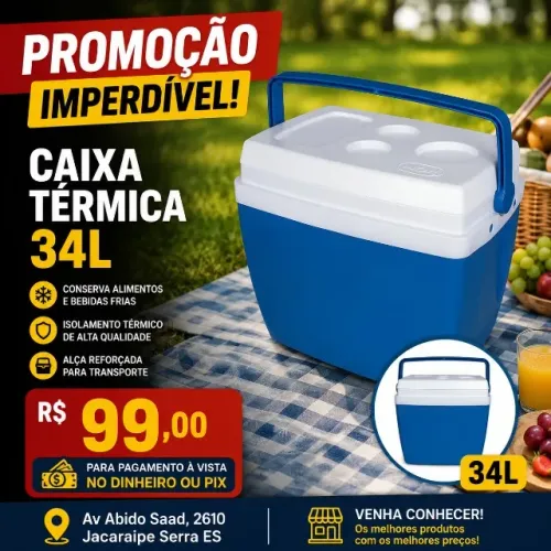 Caixa Térmica 34L - Cores: Azul e Açaí